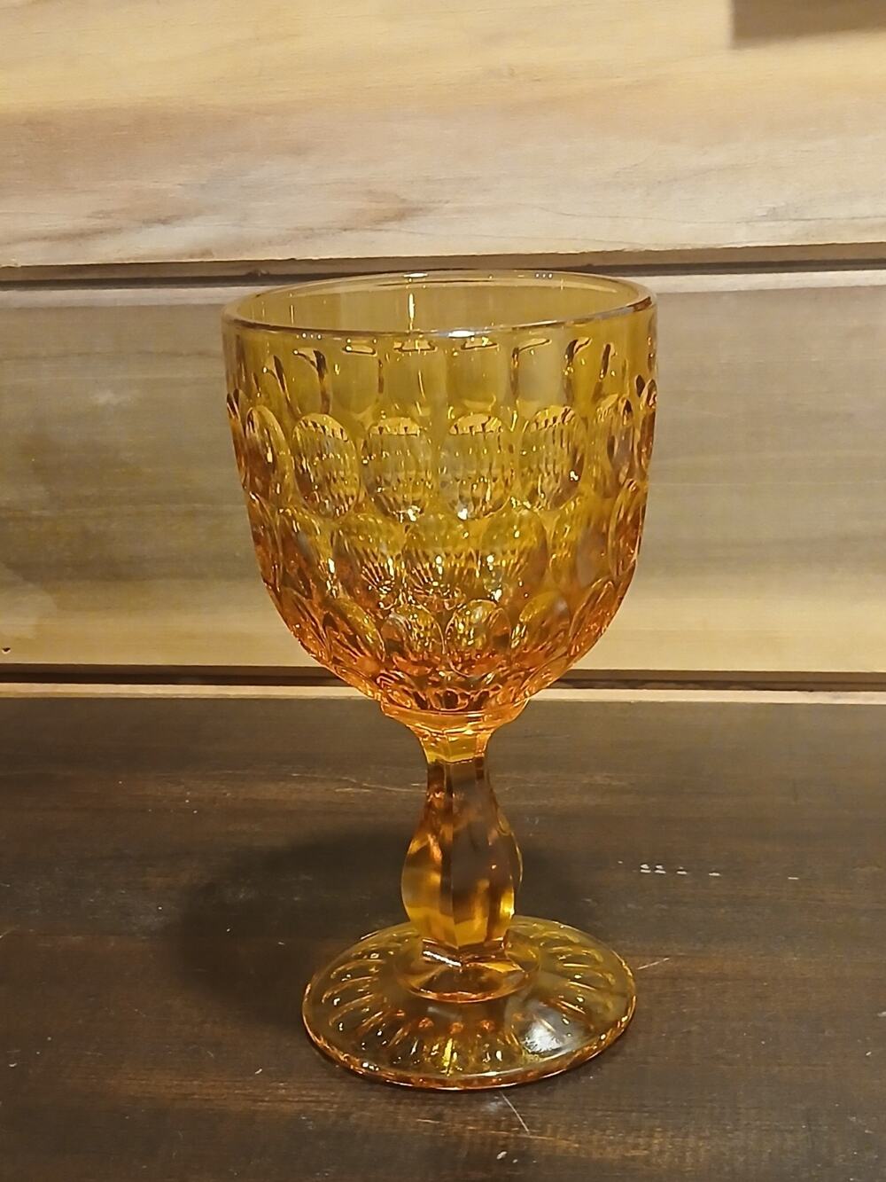Vintage Fenton Amber Glass Colonial Thumbprint Chalice Goblet 8.25” Taller Size